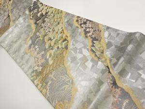 道長取りに橋・松・草花模様織出し袋帯